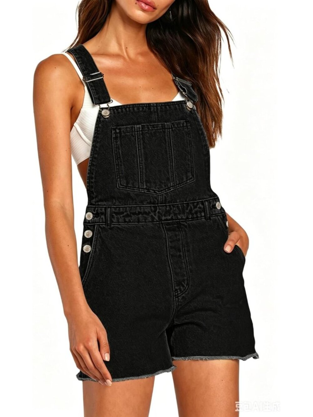 Women's Black Denim Shortalls Adjustable Straps Jean Overalls Casual Romper
